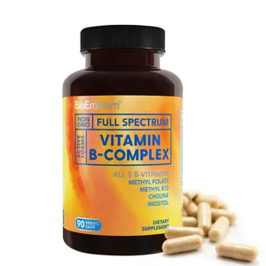 BioEmblem Vitamin B-Complex - Vitamin B12, B6, Supports Energy, Metabolism, Brain, Heart Health - B Vitamin Supplement - 90 Capsules