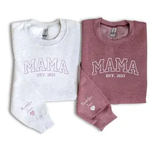 Custom Embroidered Grandma Mama Sweatshirt or Hoodie – With Kids Names on Sleeve – Gift for Birthday Mother’s Day Valentine