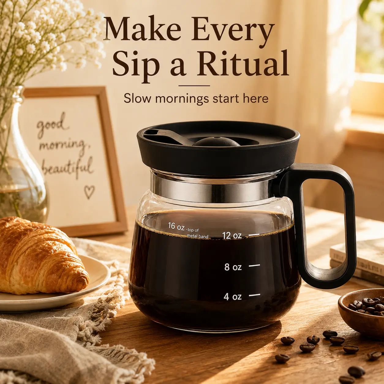 16 Oz Glass Coffee Mug with Lid and Handle, Cute Coffee Pot Look Cup, Clear Glass Cup for Coffee and Water, Novelty Measuring Mug with Oz Marks, Iced Coffee Cup, Tea and Latte Cup, Reusable Drinkware for Home Office, Coffee Gift