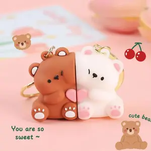 2Pcs Couple Cute Magnetic Bear  Keychain, Cute Bear Resin Keyrings,Cartoon Keychains for Best Friend,Lovers Gifts