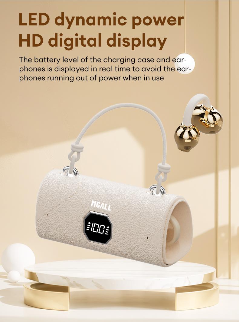 MGALL X22 Fashionable Clip-On Wireless Headphones with Handbag‑Style Light‑Luxury Leather Texture, Comfortable Fit, Bluetooth 6.0, LED HD Display, HiFi Sound, Perfect Gift for Girlfriend, Audio Earbuds for Music & Calls, Compatible with Android & iOS