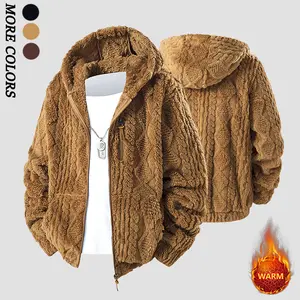 Men's Winter Fleece Hoodie Tops - Thick, Warm Menswear Long Sleeve Plain Pull On Jacket with Zippered Front Closure, Ideal for Everyday Commutes and Weekend Outings, Versatile Casual Coat