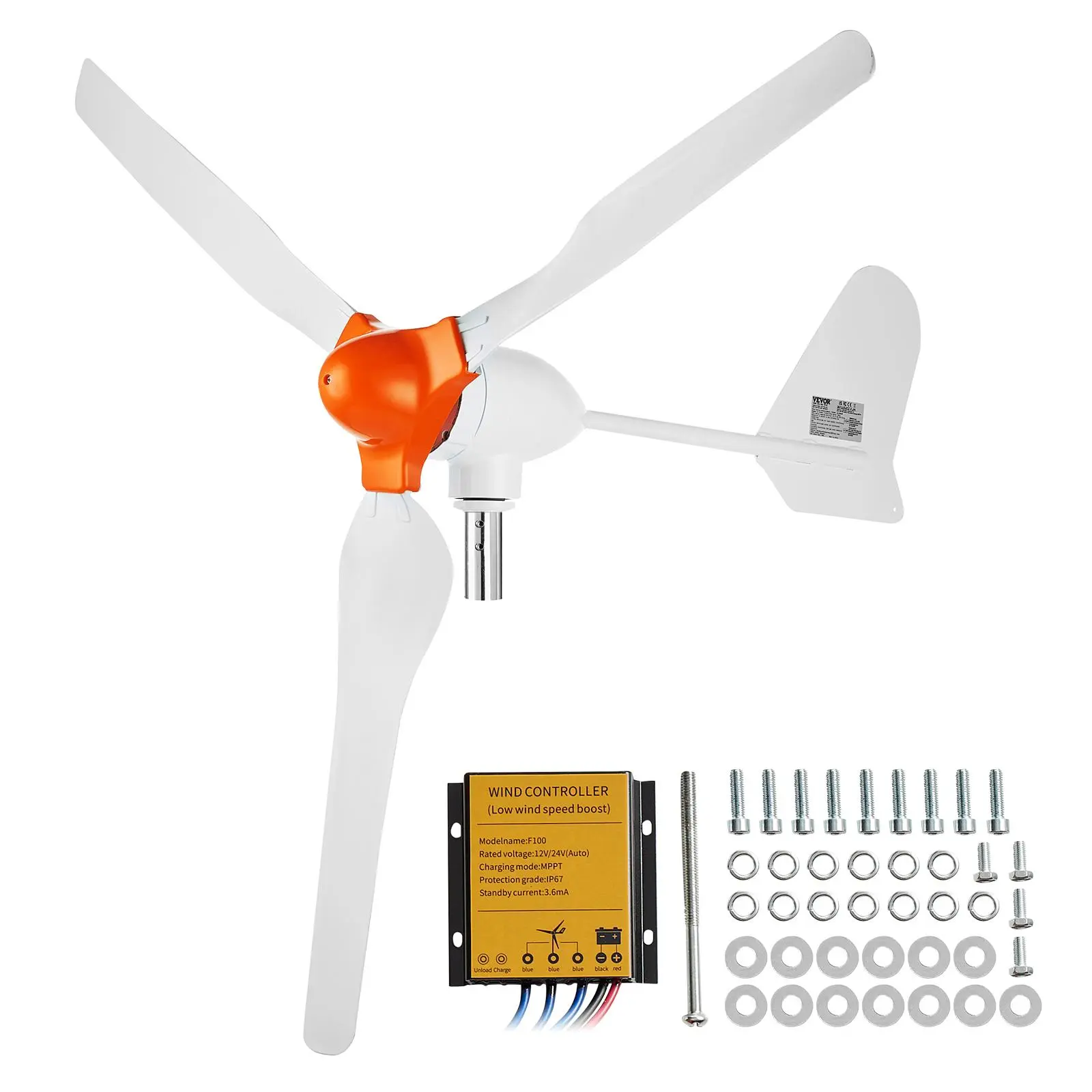 【Backtoschool】VEVOR 800W Wind Turbine Generator, 12V Wind Turbine Kit, 3-Blade Wind Power Generator with MPPT Controller, Adjustable Windward Direction & 2.5m/s Start Wind Speed, Suitable for Home, Farm, RVs, Boats