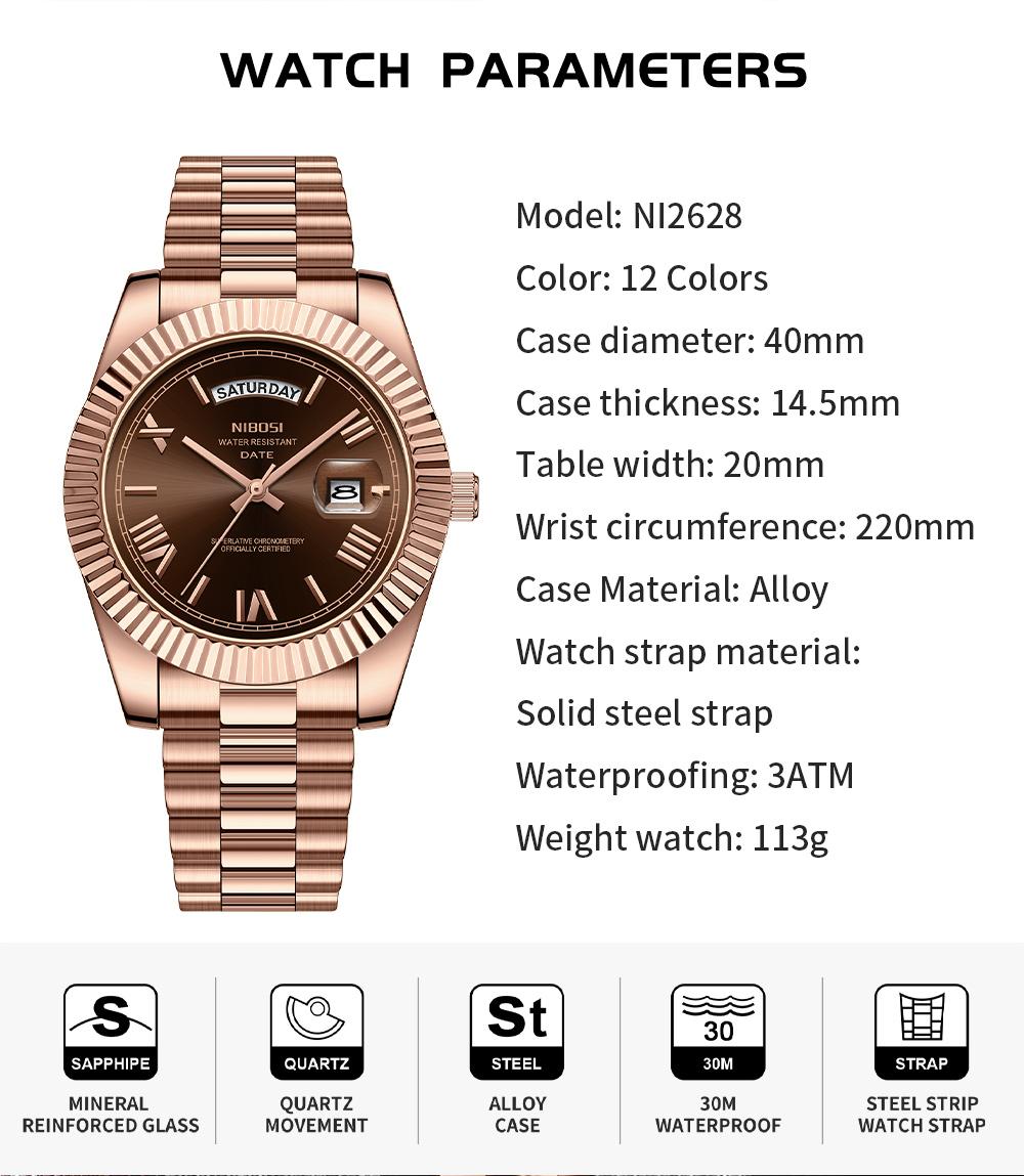 NIBOSI Men's Luxury Dress Watch 40mm rose gold Dial Stainless Steel Band Rotating Quartz Analog Waterproof Luminous Big Face Boss Wrist Watch NIBOSI Men's Luxury Dress Watch 40mm rose gold Dial Stainless Steel Band Rotating Quartz Analog Waterproof Luminous Big Face Boss Wrist Watch