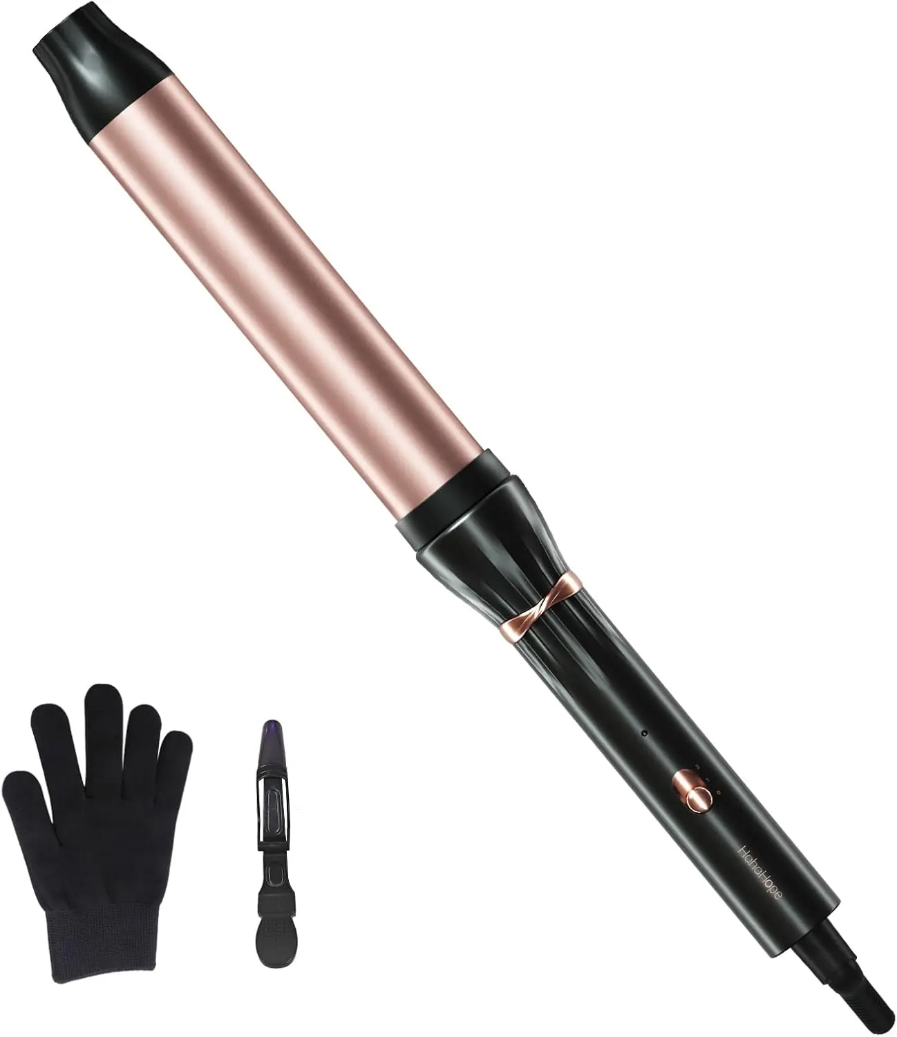 hahahope 1.25 Inch Lightweight Ceramic Curling Wand, Extra Long Barrel for Bouncy Beach Waves & Long Hair, Dual Voltage with 2 Temperature Settings