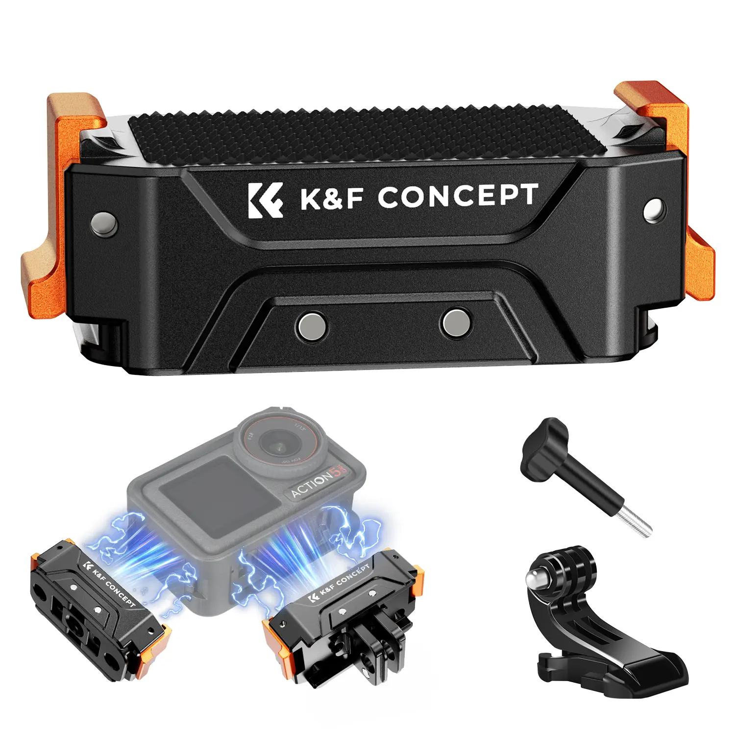 K&F CONCEPT Magnetic Quick Release Adapter Mount for DJI Osmo Action 5 Pro, 4, 3 – Aluminum Alloy Bracket with 1/4 Screw Hole, Tripod Silicone Plug, Clip for Camera Device Accessories Expansion