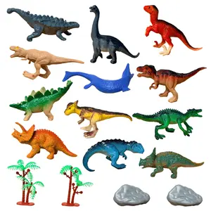 12 Mini Dinosaur Toys in Jar – PVC Dino Figures Playset with Trees & Rocks, Educational Gift for Toddlers, Fun Sensory Bath Play, Easter Egg Birthday Party Favors