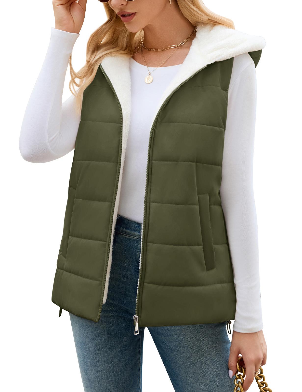 UMIPUBO Womens Sherpa Fleece Vest Warm Sleeveless Jacket 2025 Winter Coat Fall Zip Up Hoodie Reversible Outwear with UMIPUBO Womens Sherpa Fleece Vest Warm Sleeveless Jacket 2025 Winter Coat Fall Zip Up Hoodie Reversible Outwear with