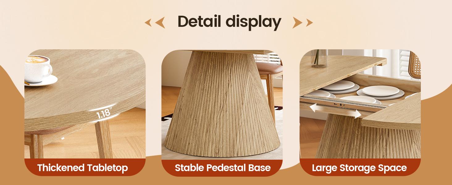 Giratree 43.3"–59" Expandable Round Dining Table for 4–8, Space-Saving Oval Dining Table with Detachable Leaves, Modern Transformer Table with Fluted Pedestal Base for Kitchen & Dining Room