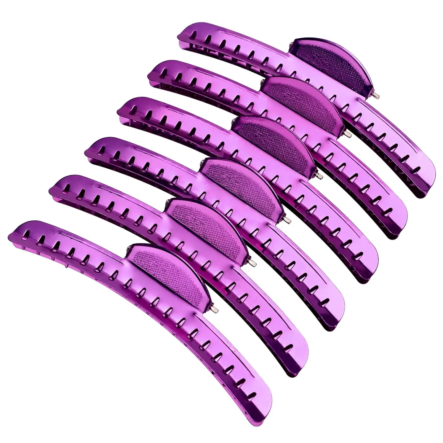 Vintage Finger Wave Hairclips, Strong Grip Aluminum Alloy with Unique Clip Design for Styling, Rust-Resistant Metal Clamps, 6 PCS Purple, Toothed Jaw