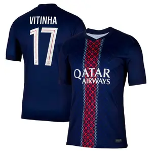 Navy PSG Vitinha 2025/26 Match Home Jersey, Blue Red Color Vitinha PSG Home Edition Short Sleeve Jersey