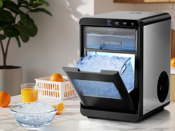 Antarctic Star Nugget Ice Maker, 10-15min quick make, 45Lbs/Day, Clear Visual double door, Self-Cleaning,24HTimer, Enhanced Insulation for various beverages/Fresh/Direct consumption,for Home/Office/Bar/Party Icemakermachine
