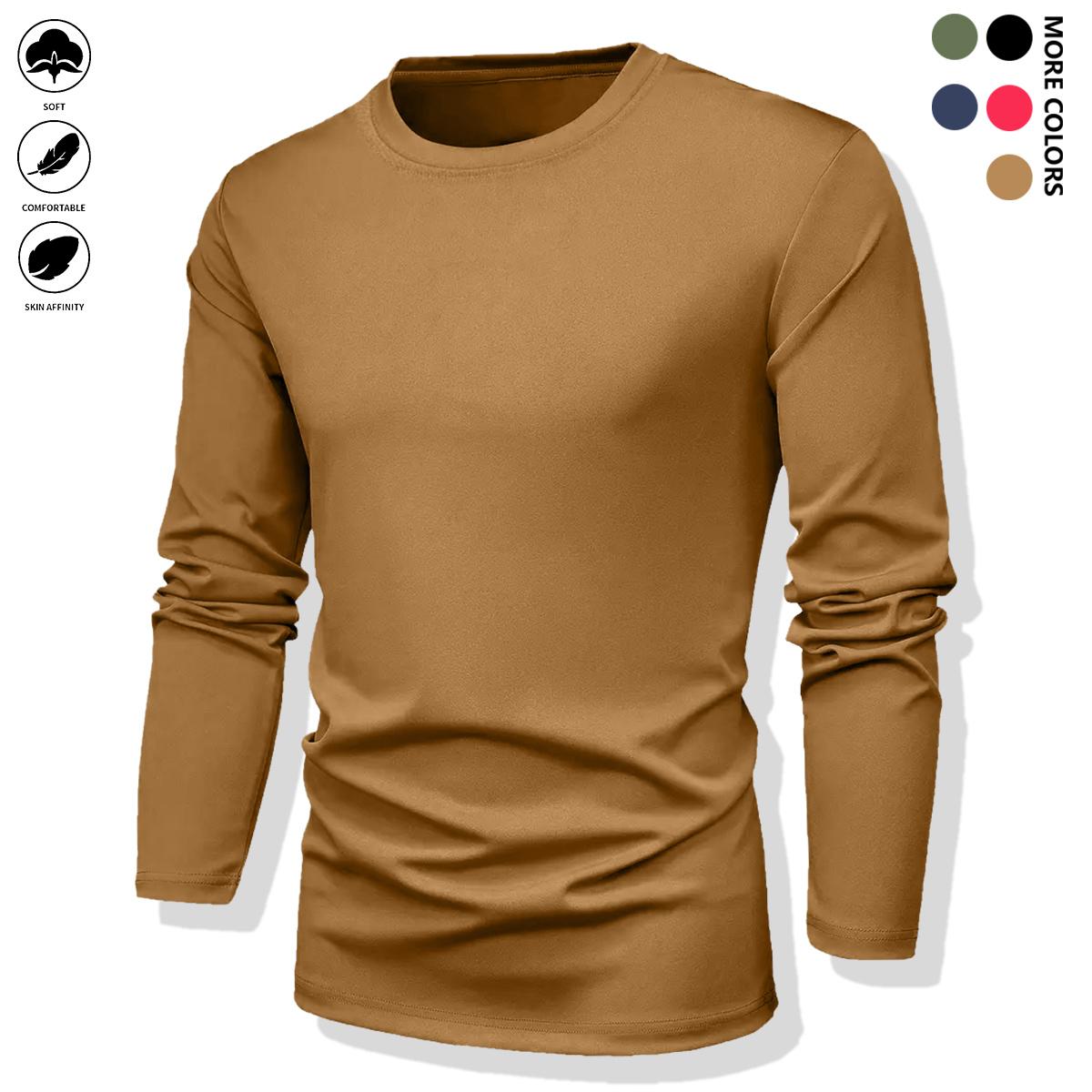 Men’s T-shirt — quick-drying and breathable, stretchy fabric that is lightweight, comfortable, and soft; suitable for wearing as an inner layer or as sleepwear.Solid-color basic long-sleeve undershirt