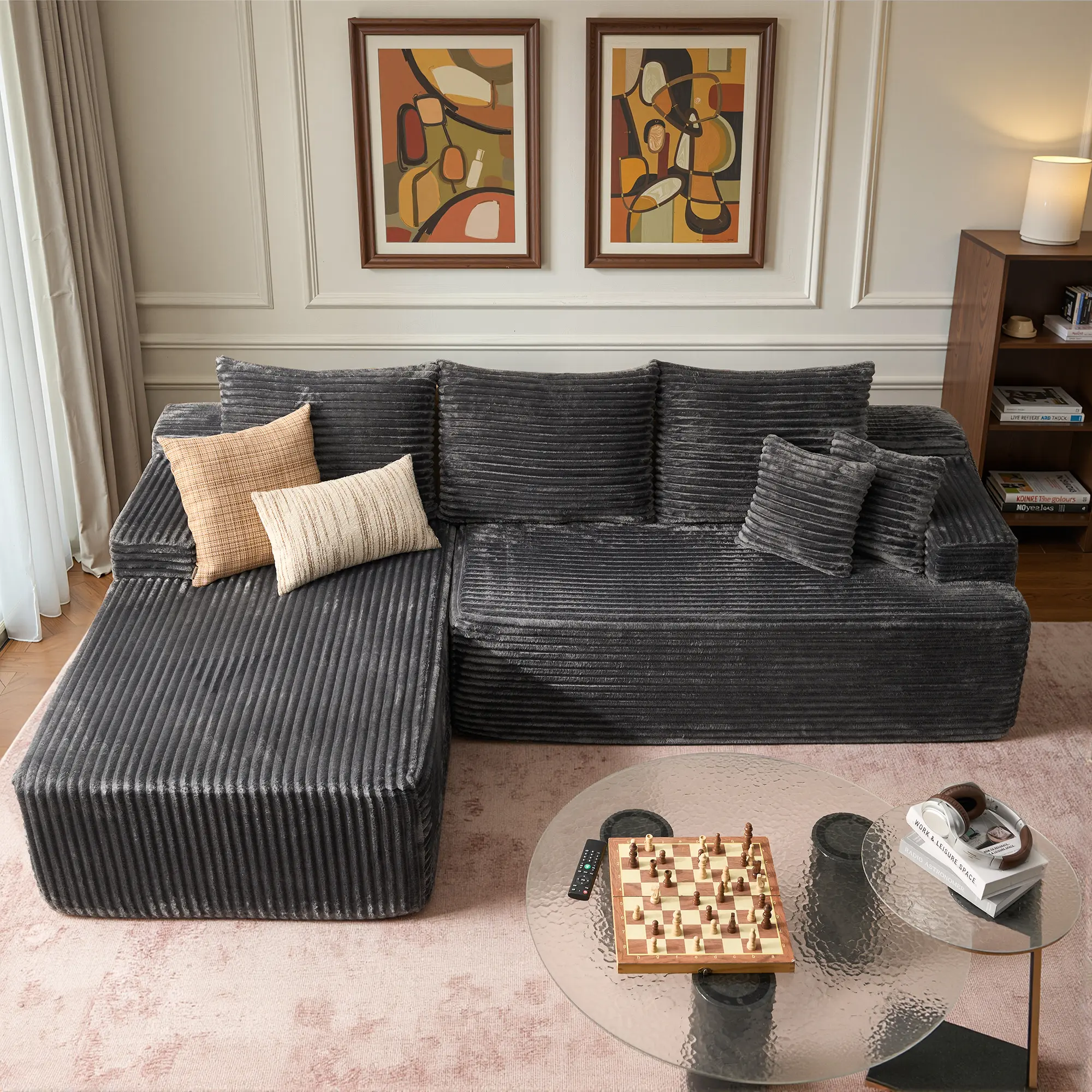 96" Grey L Shpae Sofa Left Chaise