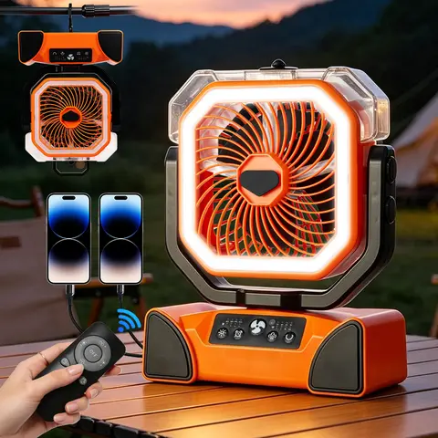 Portable Cordless USB Cooling Fan - Rechargeable Rotating Oscillating Handheld Fan with Long-Lasting Battery, Quiet Powerful Airflow, Remote Control, Luminous LED Light, Compact Design for Vehicle, Desktop Use