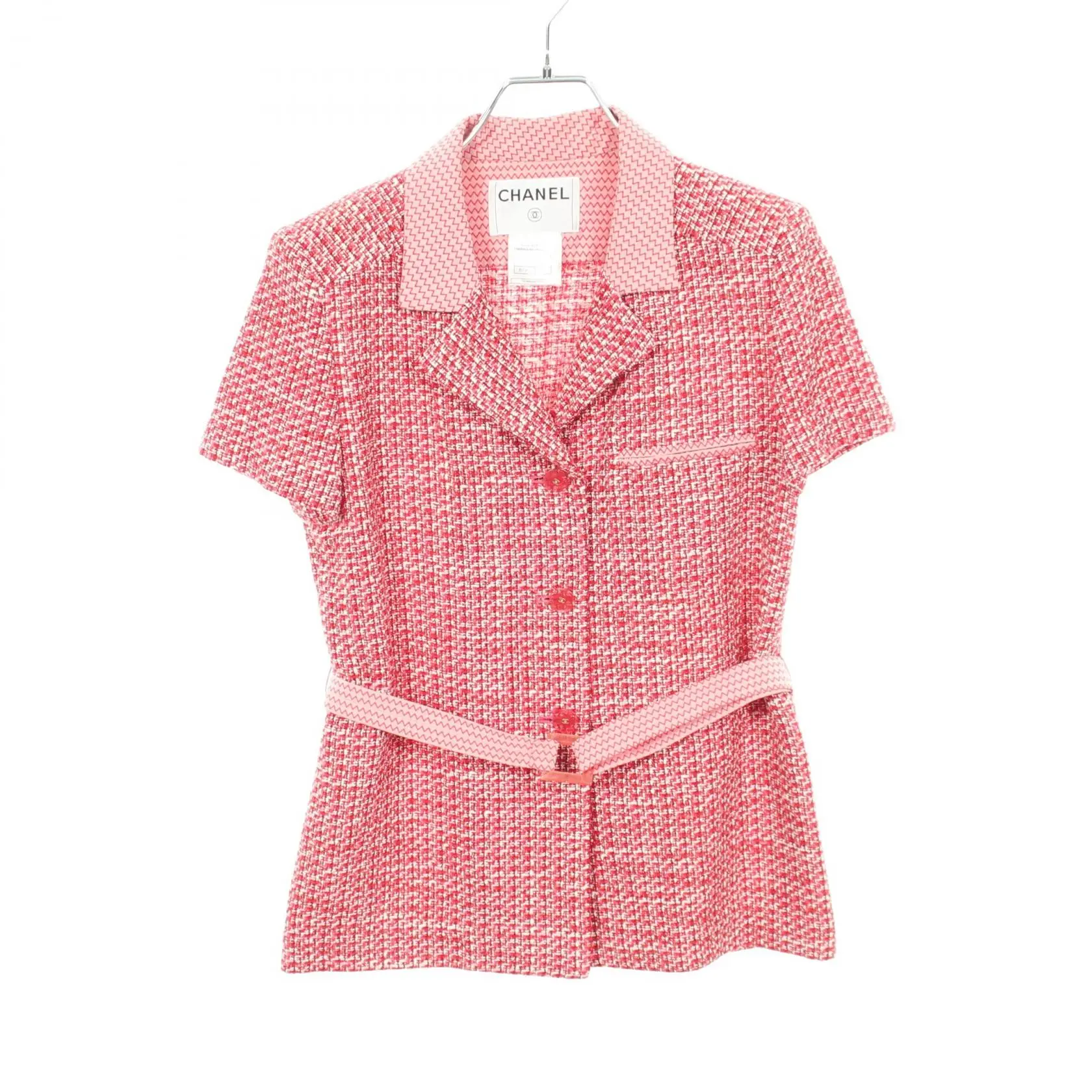 Pre-owned CHANEL Wool Small Leather Goods Coco Button Blend Short Sleeve Jacket S 1109262107601159798