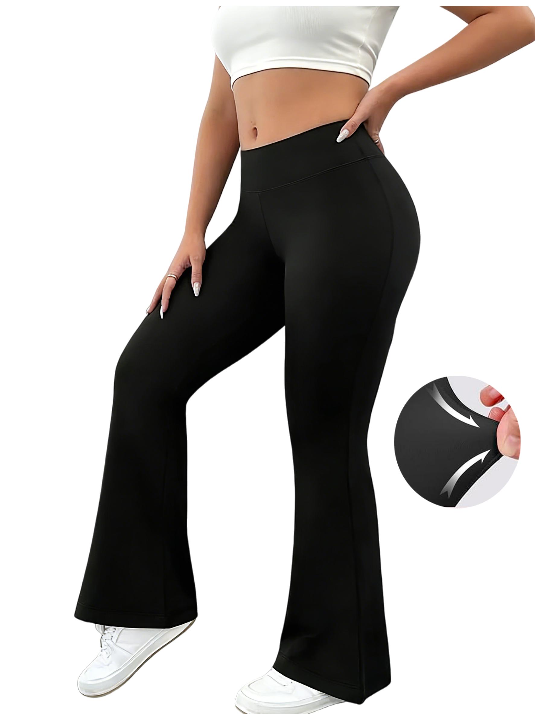 3 Pack Plus Size Flare Pants - High Waist Stretchy Trousers Set, Solid Color Essentials, Comfortable, Perfect For All Seasons, Soft Athletic Tummy Control with Pockets, Long Length, Machine Washable, Yoga Leggings, Flared Design