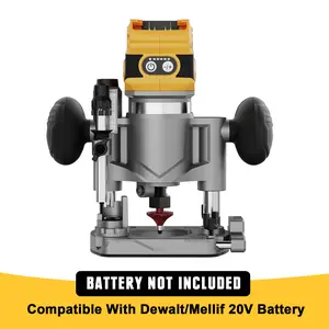 Compact Router Plunge/Fixed Base Kit, Compatible with Dewalt 20V 60V Battery (Tool Only), Cordless, Brushless Motor, Variable Speed, Wood Plam Router Tool For Woodworking, 12 PCS 1/4"Router Bits