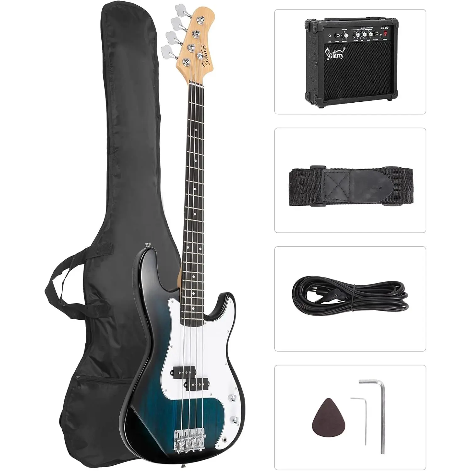 GLARRY Full Size Electric Bass Guitar with 20W AMP, 4 String Beginner Starter Kit with Accessories including Cable, Strap, Bag for Kids and Adults tiktokshopbacktoschool