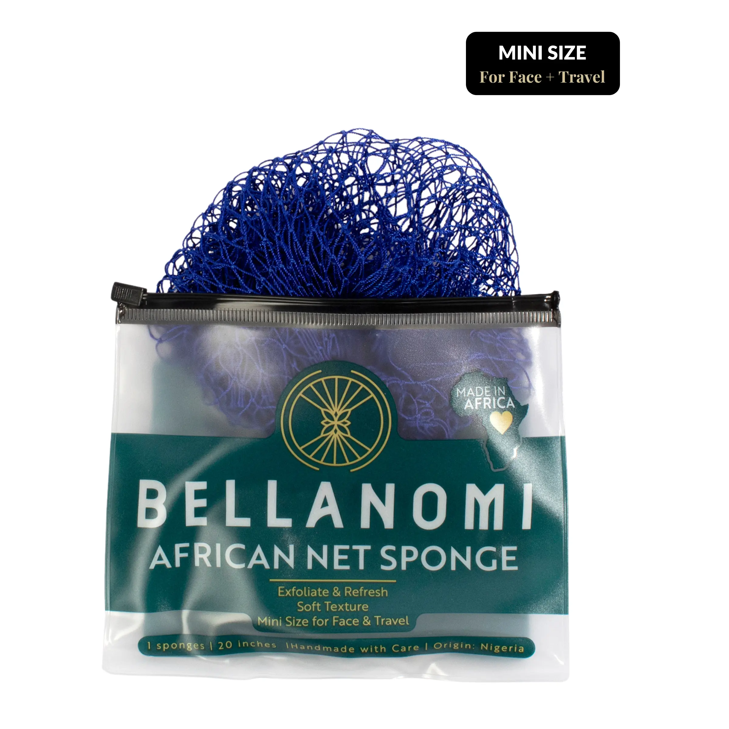 Bellanomi Mini African Exfoliating Net Sponge for Travel Premium Bath Sponge, Quick-Drying Durable 100% Nylon Handcrafted in Nigeria