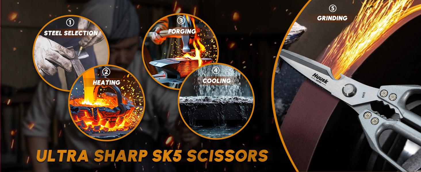 HUUSK Kitchen Scissors All Purpose -FallFreshness- Stainless Steel Kitchen Shears, Sharp Silver Meat Scissors, Dishwasher Safe,  Poultry Shears, Japanese Cooking Scissors for Food, Chicken Bones, and Turkey, Christmas  Gift!