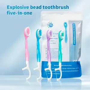 Disposable Mini Travel Toothbrushes, 5-in-1Mini-Brush+Floss+Pick+Tongue Scraper,26 Count Interdentalbrushes Compact Oral,4Flavors with Toothpaste and Pick,Individually Wrapped,Gift for family