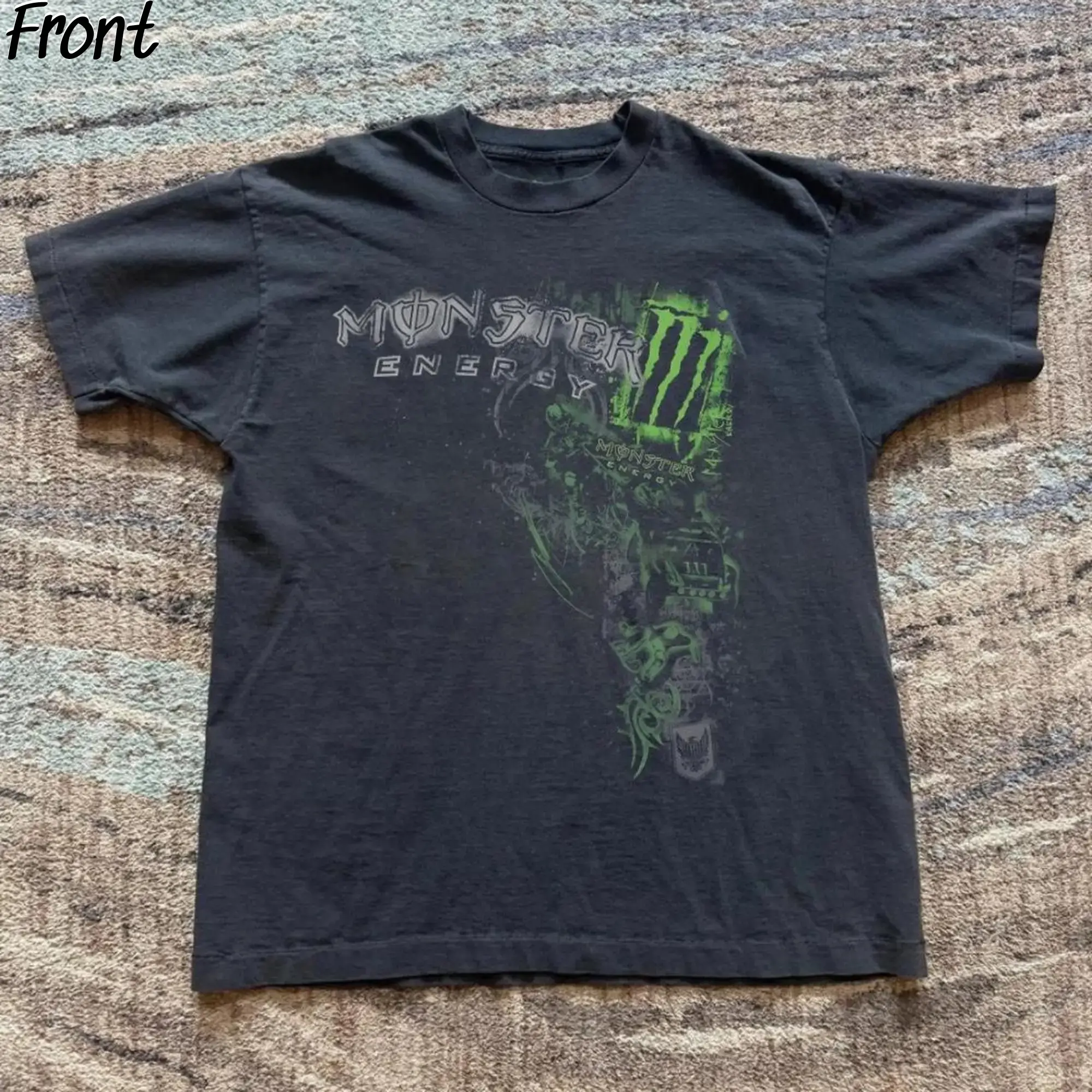 Monster Energy with Green Accents Graphic Tee, Monster Logo Shirt, Grunge Gothic Tees, Aesthetic Shirt, Y2K Emo Scene Amity Affliction Style, 100% Cotton Lightweight Shortsleeve