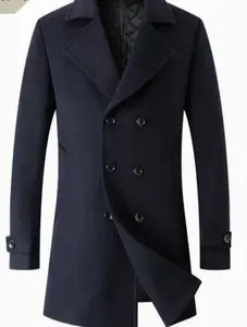 Men's Mid-Length Double-Breasted Woolen Overcoat black/brown