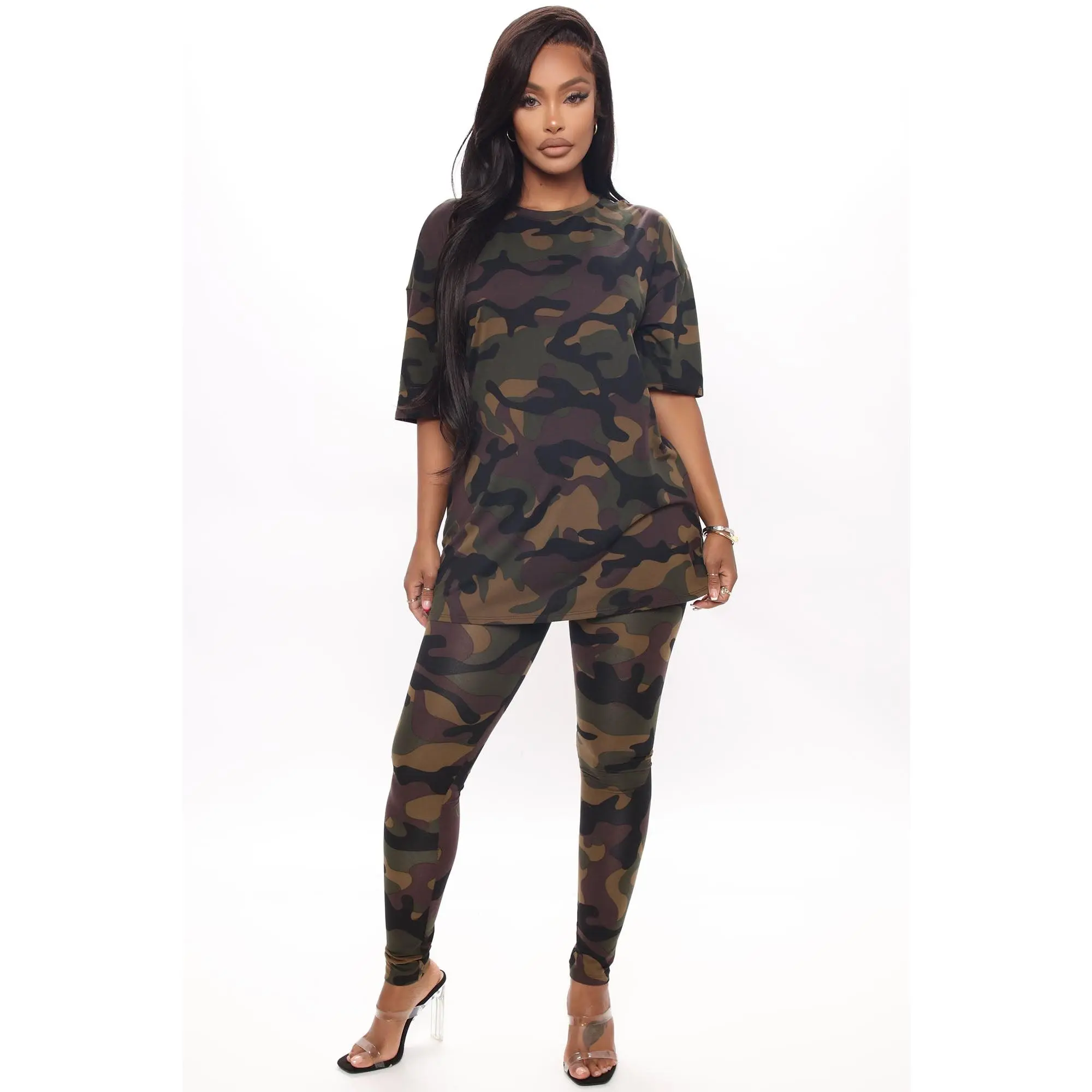 Weekend Vibes Camo Legging Set - Brown/combo