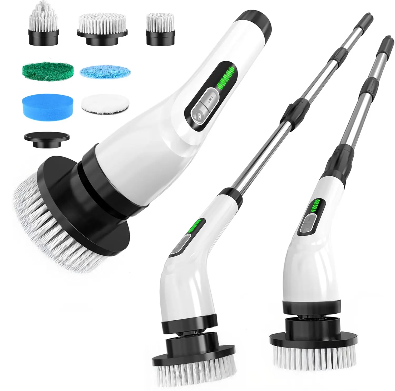 Cordless Electric Power Scrubber - USB Rechargeable, Adjustable Speed, 8 Replaceable Brush Heads, Plastic Body, Indoor Use Home Improvement Tool for Bathroom, Kitchen Back Pain Relief