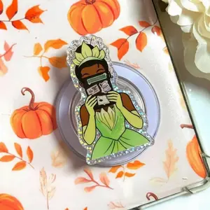 Fairytale Kingdom Reading Princess Phone Holder - Glitter Sparkle Phone Grip - Unique Gift for Teachers and Librarians - Green Aesthetics Magic Tech Accessory