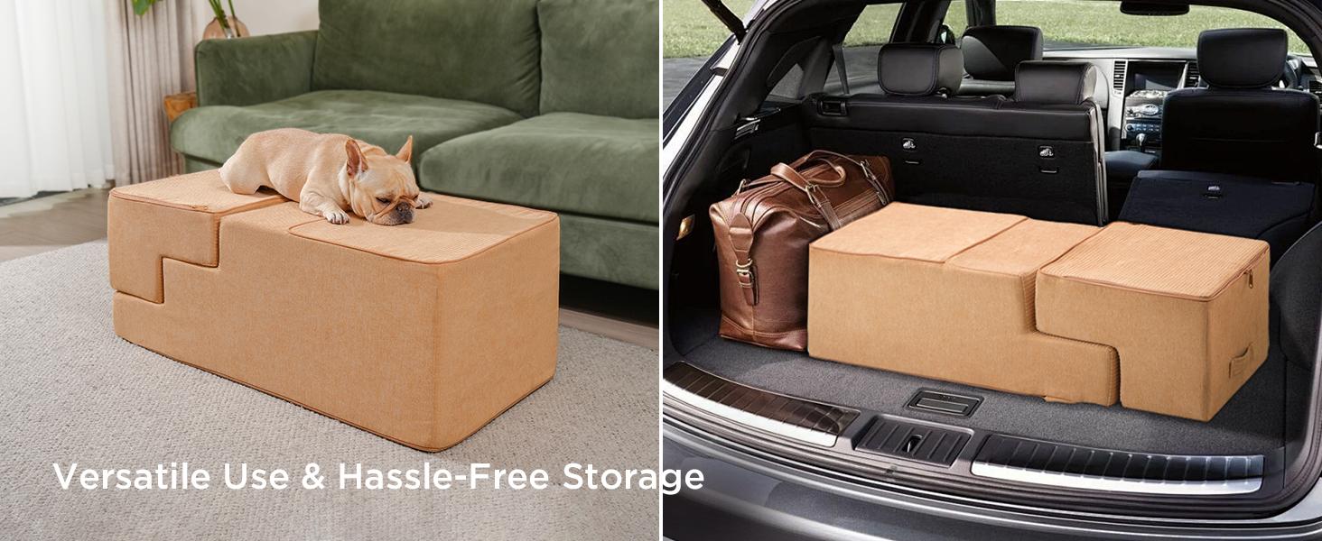 MADE 4 PETS Extra Wide Dog Stairs for High Bed Couch Sofa 35D Foam Pet Steps Non-Slip Bottom 4-Step for Small Dogs and Cats Up to 40lbs Home Use