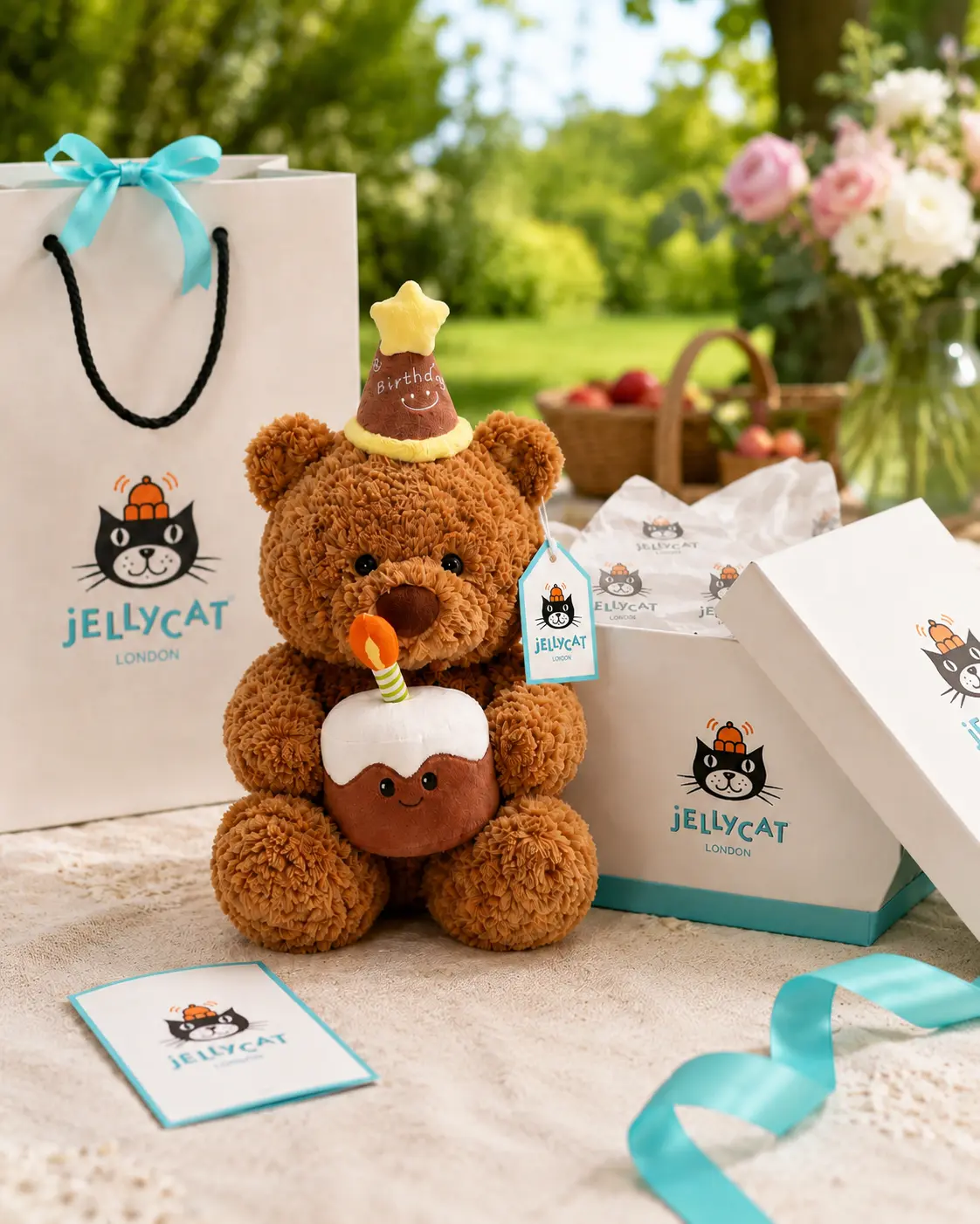 Jellycat Bartholomew Bear Birthday Cake Plush with Gift Bag, Soft Teddy Bear Stuffed Animal, Cute Birthday Baby Shower Gift (40cm)