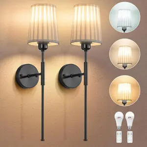 【Hot Pick】Glitnous Dual-Finish Wall Lamp White Silk Pleated Shade with Removable Black/Gold Arms Create Two Distinct Looks from One Fixture Modern Minimalist Design for Contemporary Interiors