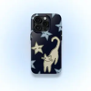 Celestial Star Cats Purple Dual-Layer Mobile Phone Case, Cute Y2K Grunge Whimsical Accessory for Cool Girls, Wireless Charging Compatible, Offers Protection, Fits iPhone 17 16 15 14 13 12 11 Pro Max Air Plus Mini outdoorfun