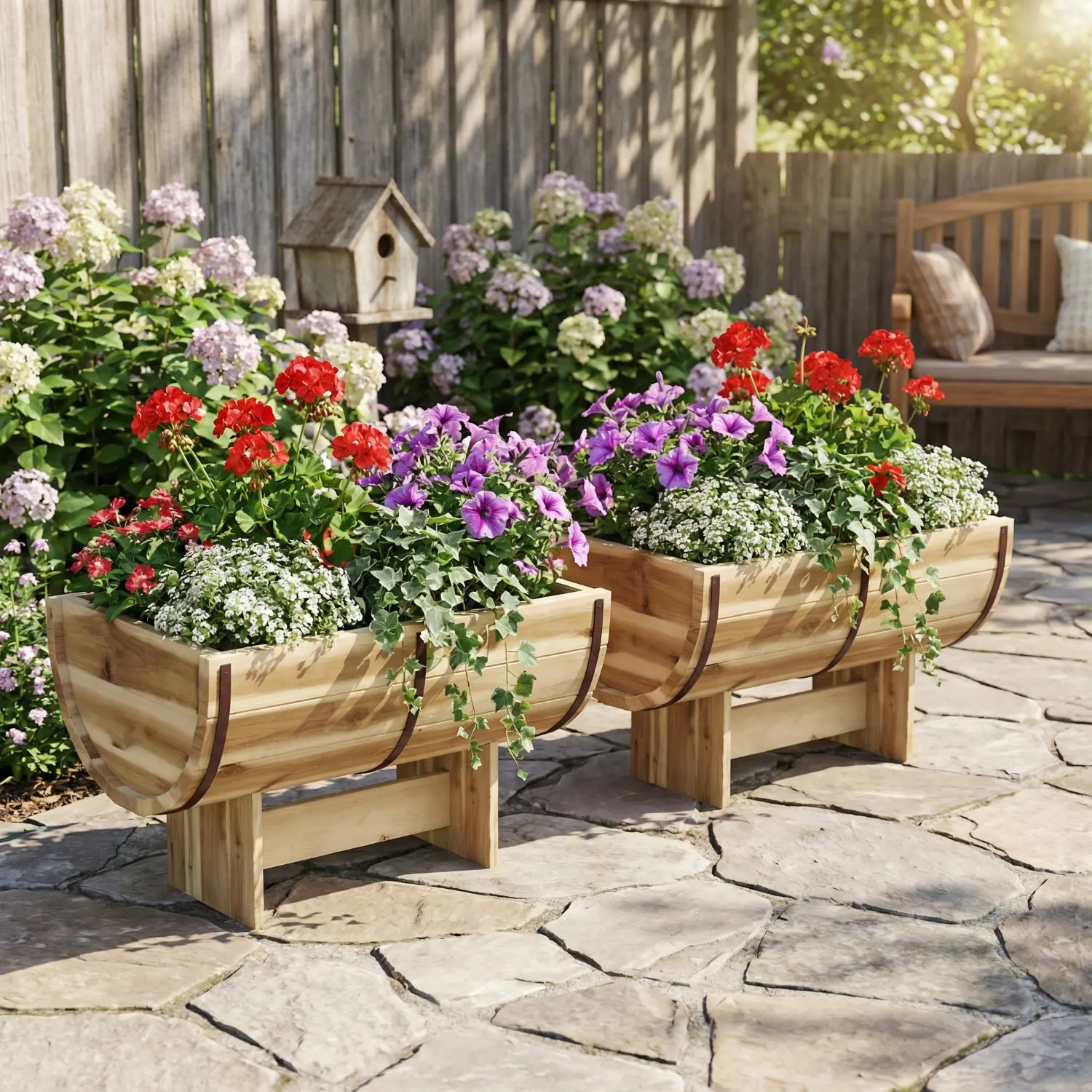 Spaco Outdoor Raised Wooden Planter on Legs, Garden Box for Flowers, Herbs, Vegetables and Fruits, Whiskey Barrel Planter, Planters For Outside