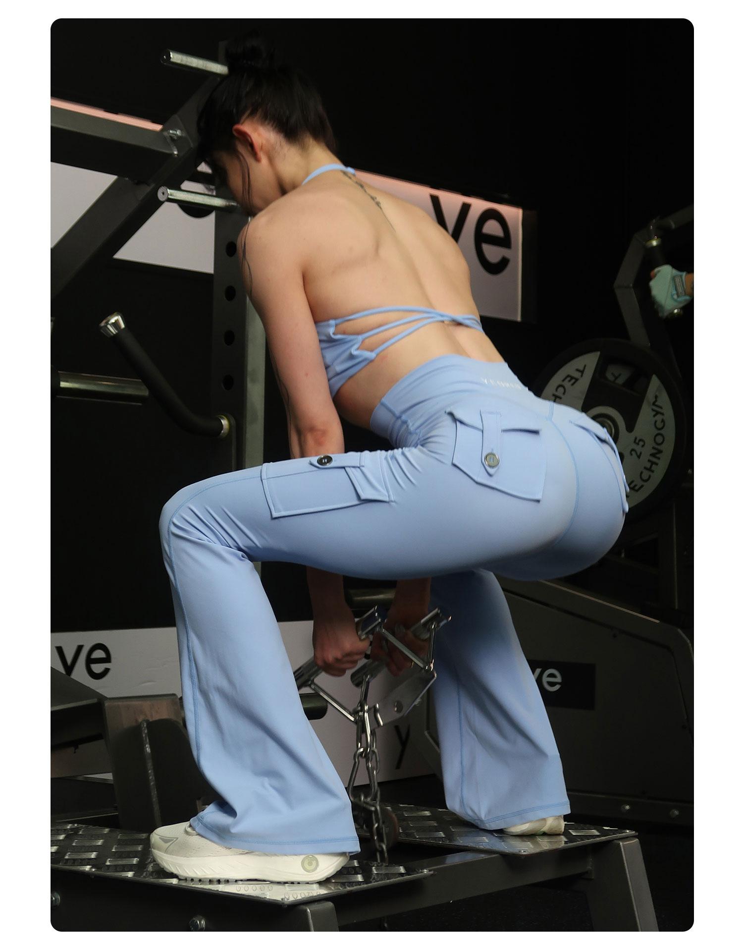 YEOREO CoreFlex High Waist Tummy Control Flare Leggings with Pockets Seamless Scrunch Butt-Lift Cargo Yoga Gym Pants