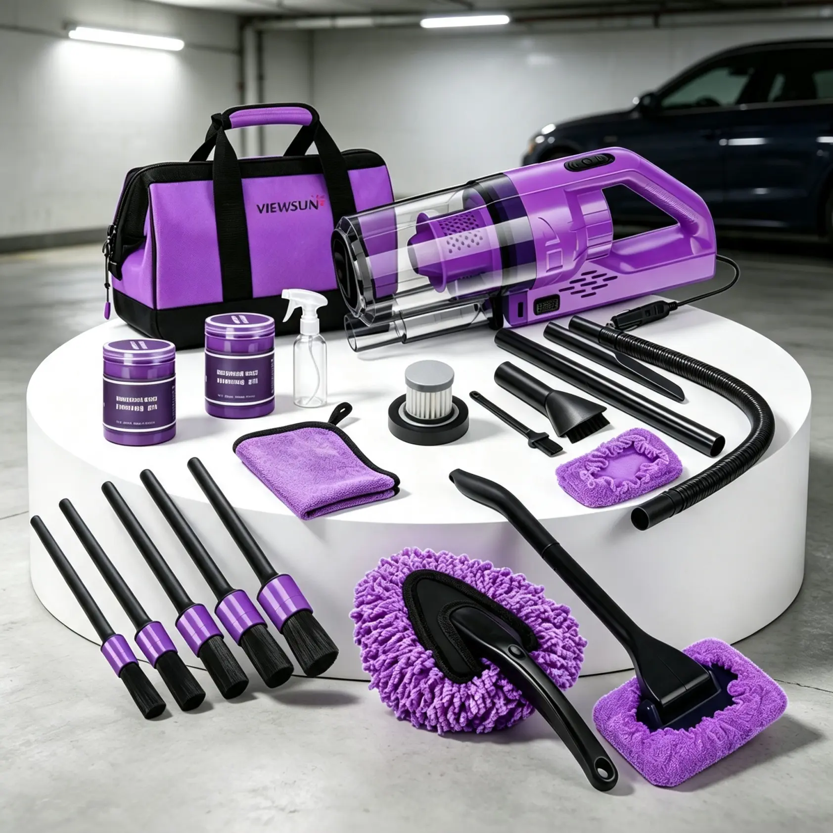 【TikTokShopBackToSchool】Viewsun 18Pcs Purple Car Cleaning Kit, Complete Car Interior Detailing Set With High‑Power Handheld Vacuum, Detailing Brushes, Windshield Cleaner & Cleaning Gel, Auto Accessories Gift For Women