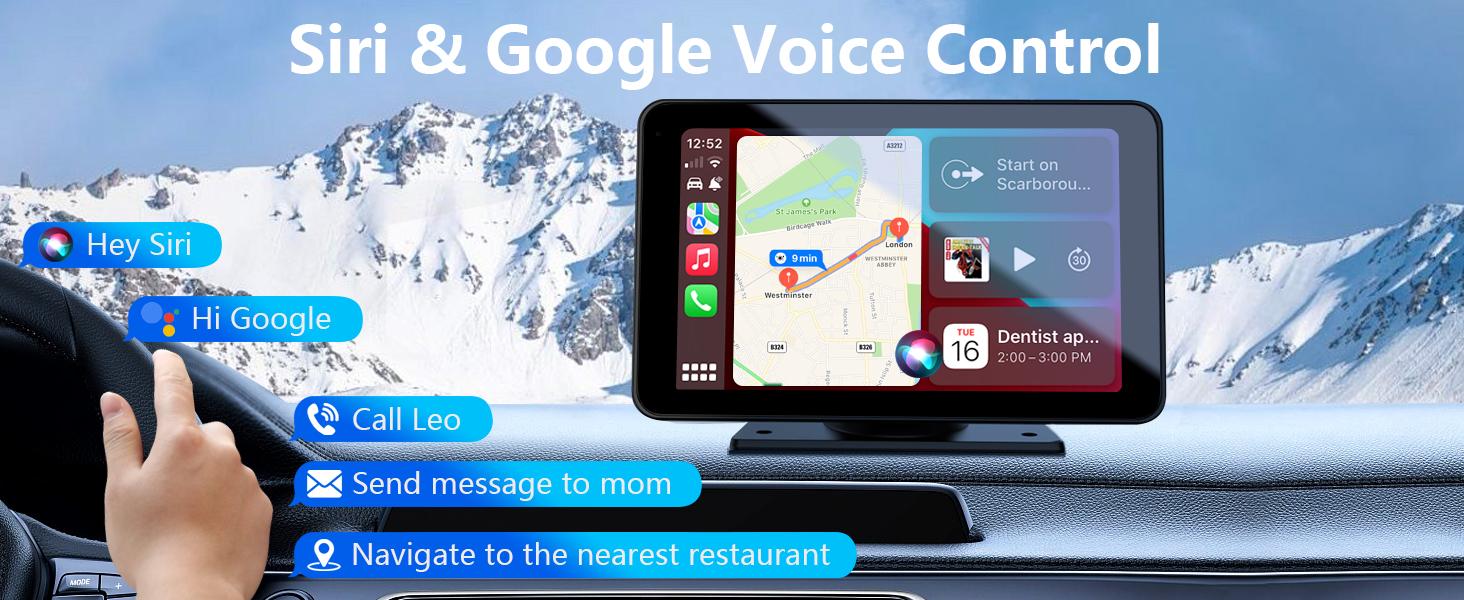 【HiEHA】2026 Wireless Portable Carplay and Android Auto 7" Touchscreen Bluetooth 5.2 Carplay Screen with Mirror Link AUX FM for All Vehicles