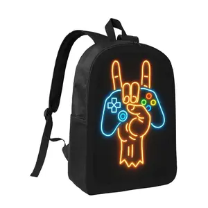 Gamer Backpack with Neon Glow - Lightweight School Bag, Large Capacity Gaming Backpack with Adjustable Shoulder Straps & Zipper Closure, Black Gaming Controller design for Teen Adults, Unisex Gamer Daypack for College, Travel, Everyday Use, College Essent