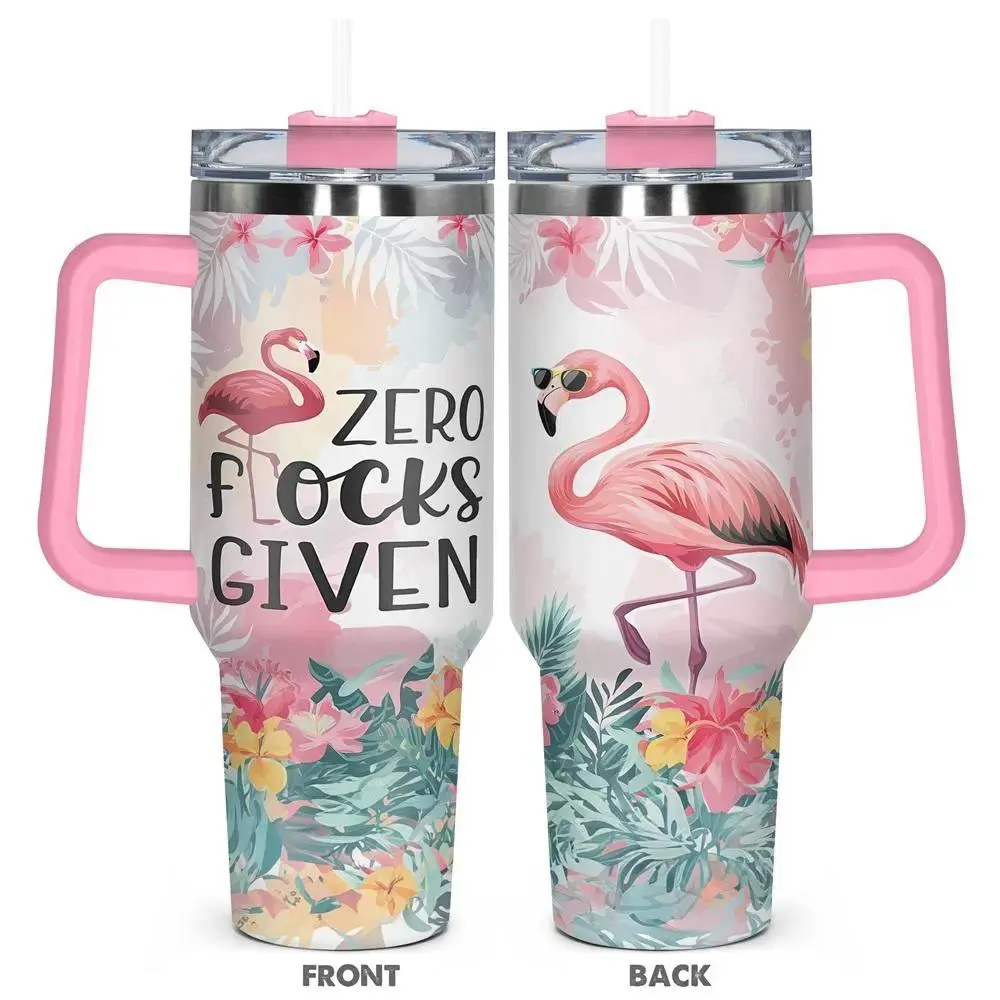 40oz Flamingo Print Stainless Steel Vacuum Flask - Leak-Proof Insulated Tumbler Shape Travel Drinkware for Summer Beach, Daily Use, Flamingos Print