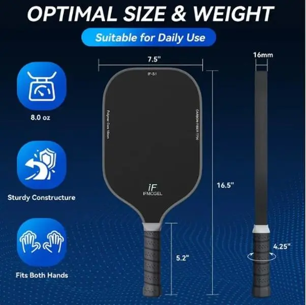 T700 Carbon Fiber Pickleball Paddle, Carbon Abrasion Surface, Textured Face, 16mm Honeycomb Core for Spin Control, Reduced Vibration & Enhanced Power