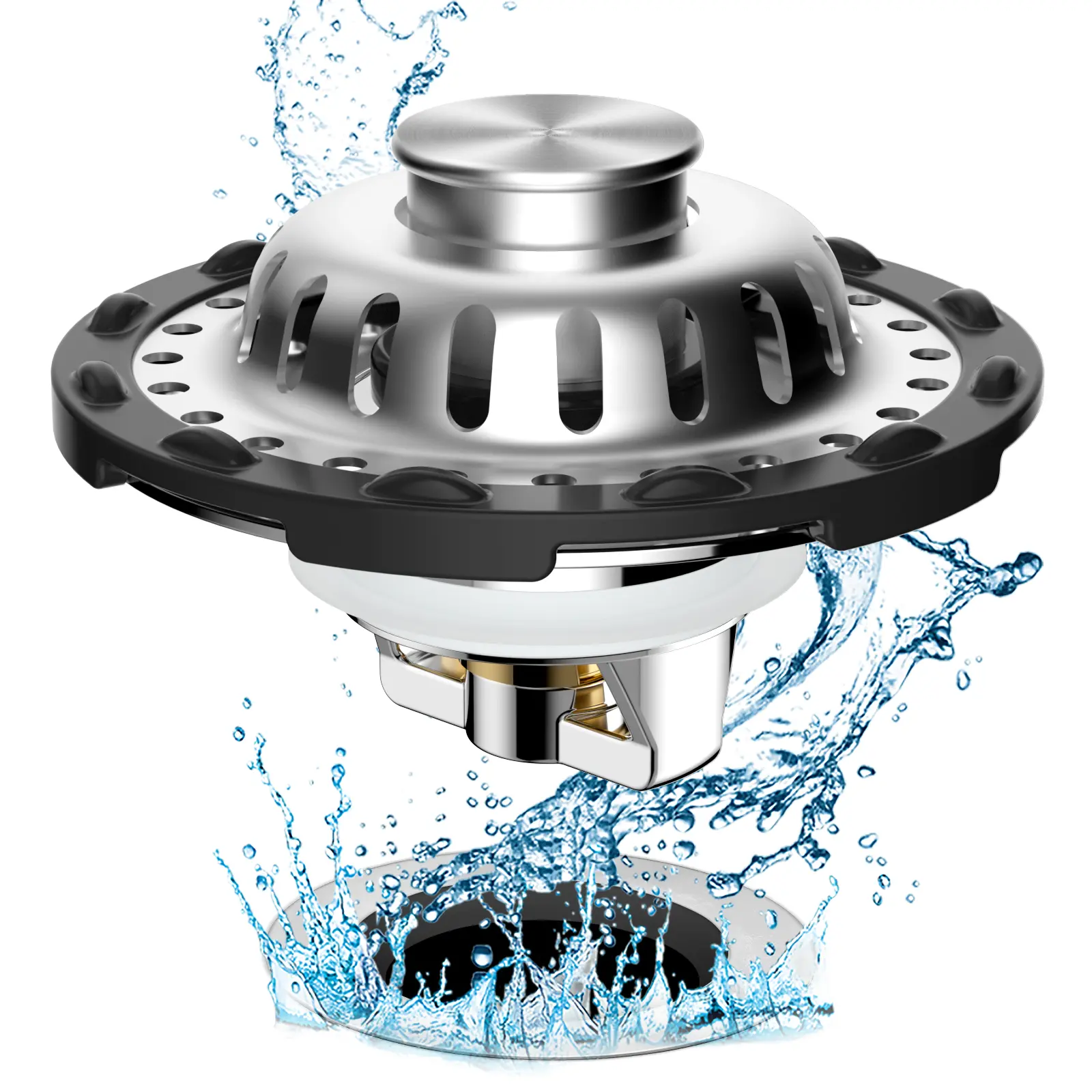 Hibbent Upgraded 3-in-1 Durable Metal Bathroom Sink Drain Stopper with Visible Top, Stainless Steel Filter Basket Hair Catcher, Drainage, Deodorization, Chrome Finish, Brass Core, Fits 1.1"-2.36" Basin Holes, 1 Pack