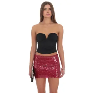 Circle Sequin Skirt in Red