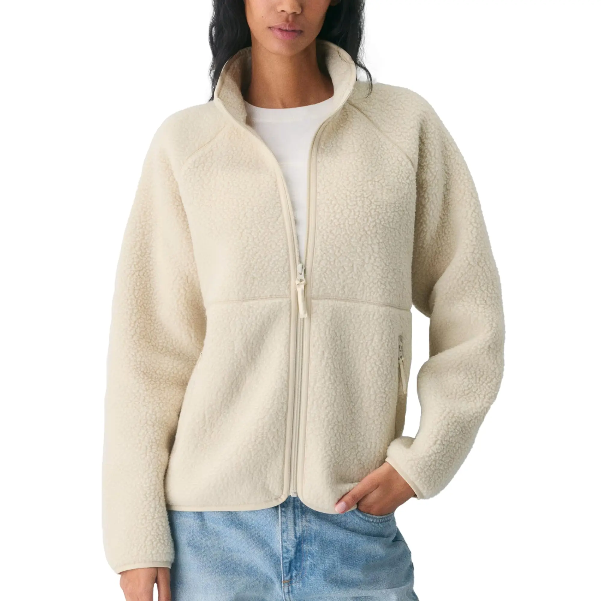 Songling Lady Fleece Coats, Basic Full-Zip Jacket with Stand Collar, Lightweight Outdoor Casual Tops, Long Sleeve, Soft