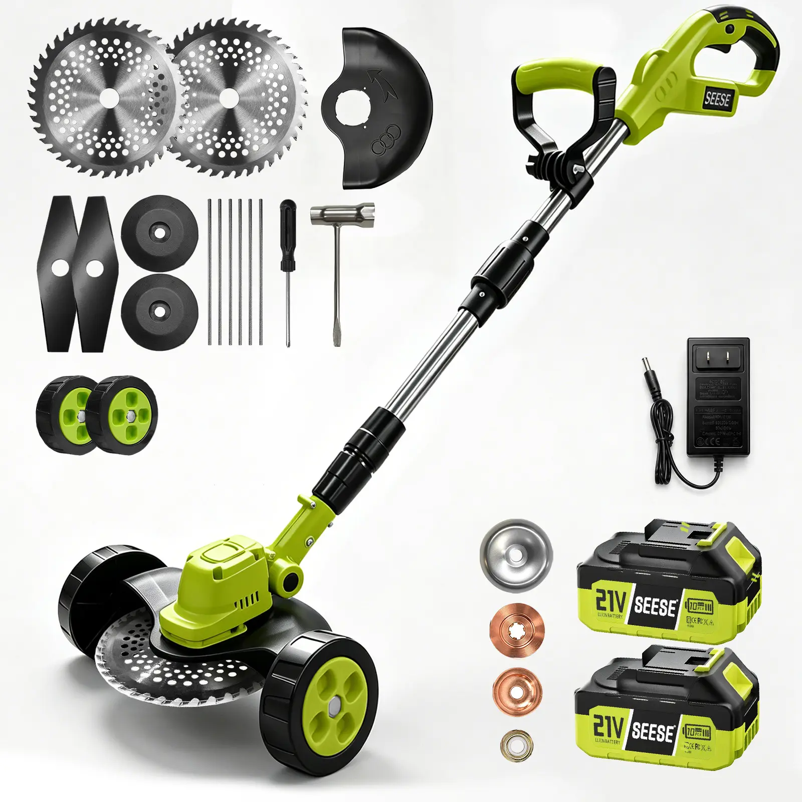 SEESE Cordless Electric Weed Wacker, 3 Different Cutting Accessories for Lawn Trimming & Edging, with 2 Batteries, Lightweight Design - Suitable for Yard, Garden​