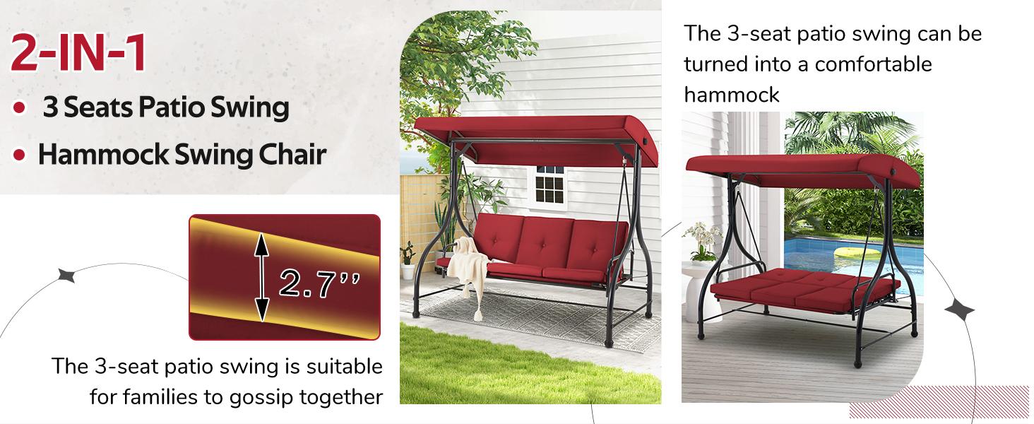 AECOJOY Outdoor Patio Swing Bed with Adjustable Backrest & Canopy 2-in-1 Convertible Patio Swing Set Standing Swing for Comfortable Outdoor Time