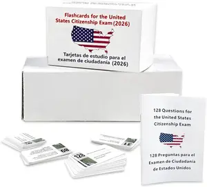 2026-128 Questions US Civic Test Flash Card USCIS Citizenship Flash Card (Questions & Answers) Bilingual Spanish English Naturalization Study Guide CivicsTest Flash Cards Booklet Combo Set college school supplies educational Pass Faster learning tools