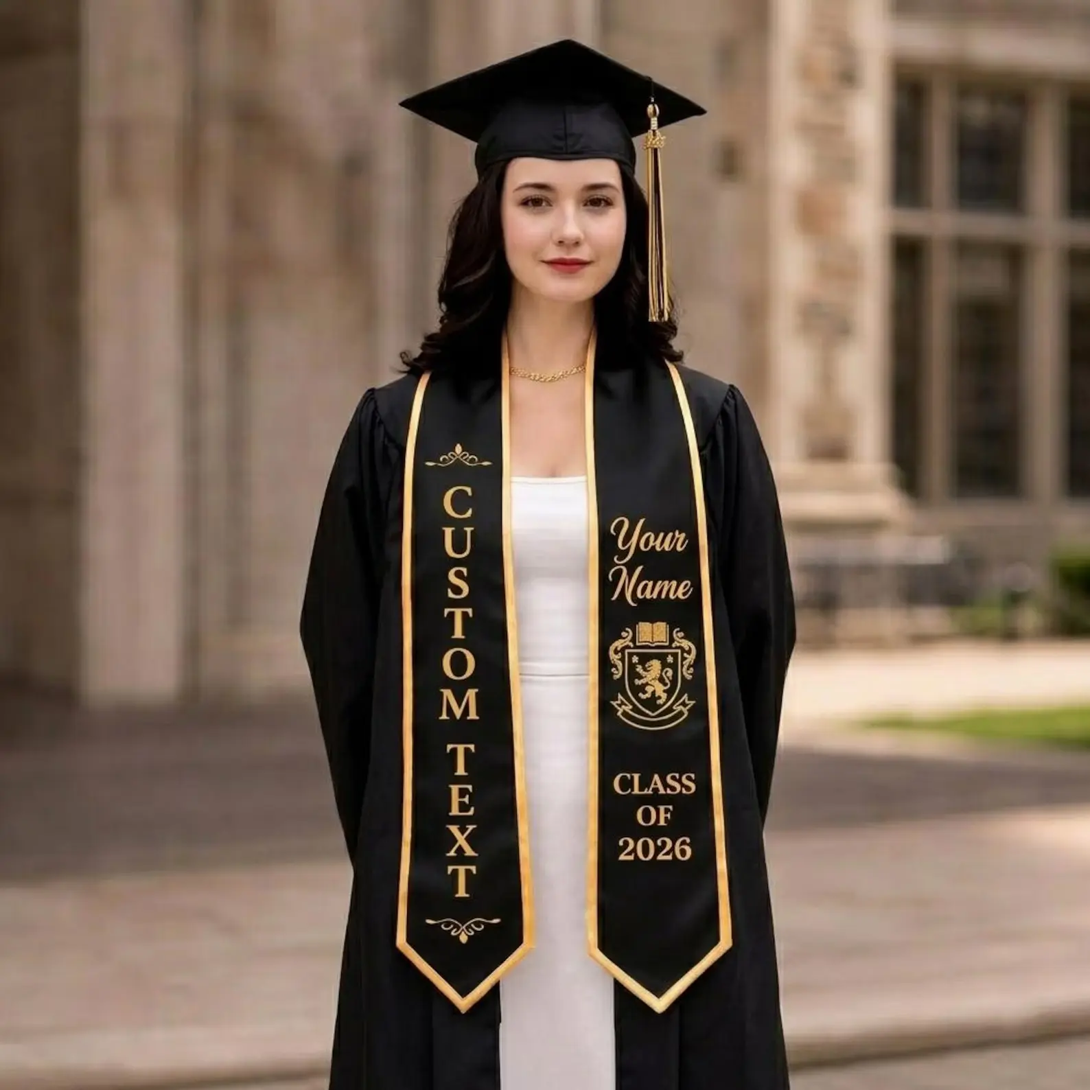 Custom Design Graduation Stole 2026 – Personalized Text Logo Sash & Name Print & Nursing Grad Gift