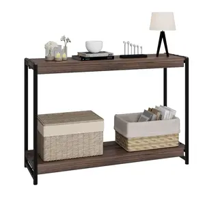 Garvee Rustic Style Console Table 100 cm with 2 Shelves and Additional Shelf – Perfect for Entryway, Behind Sofa, Living Room, or Hallway – Dark Walnut Finish